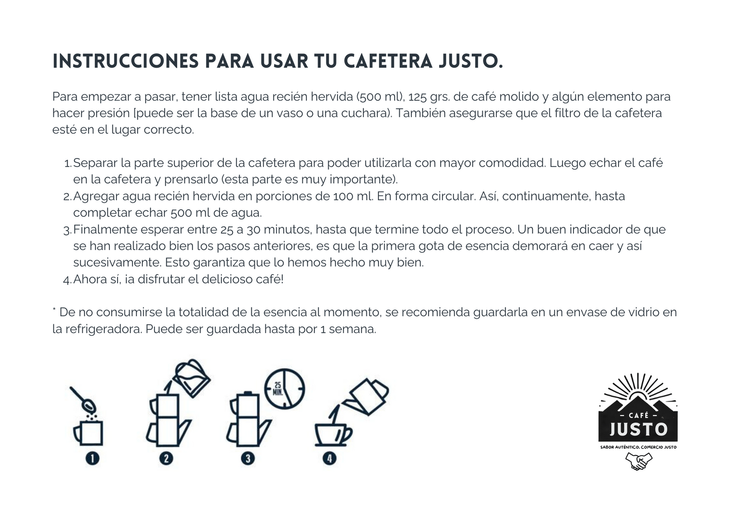 Café Justo®️ Cafetera Clásica de Acero Vitrificado - Gota a Gota - 800 ml