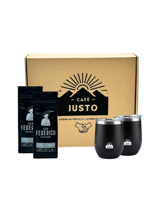 Box Navideño N°1 - 2 Vasos Térmicos + 2 Bolsas de Cafe Don Federico x 250 grs