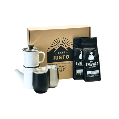 Box Completo N°2 - 1 Cafetera Gota a Gota + 2 Vasos Térmicos + 4 Bolsas de Cafe Don Federico x 250 grs