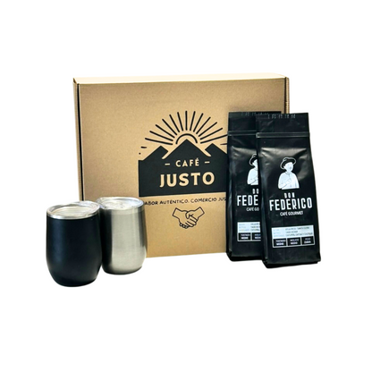 Box Dúo N°1 - 2 Vasos Térmicos de Acero + 2 Bolsas de Cafe Don Federico x 250 grs